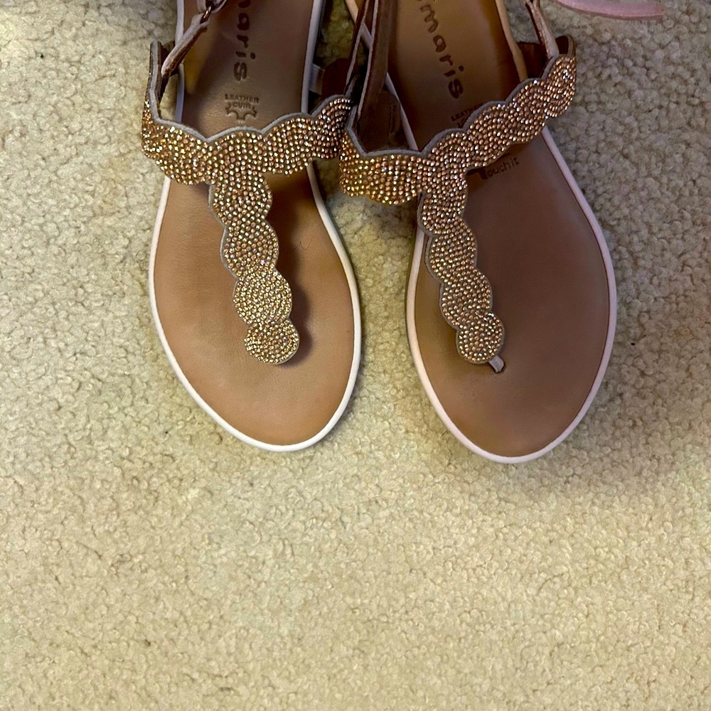 European Rose Gold Pave Sandals, Genuine Leather